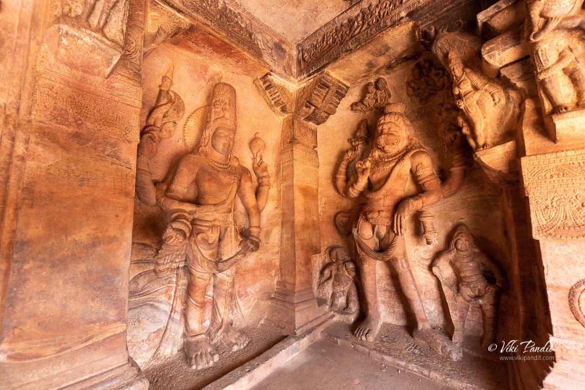 Incarnations of Vishnu on the walls of Cave Temple 3 at Badami
