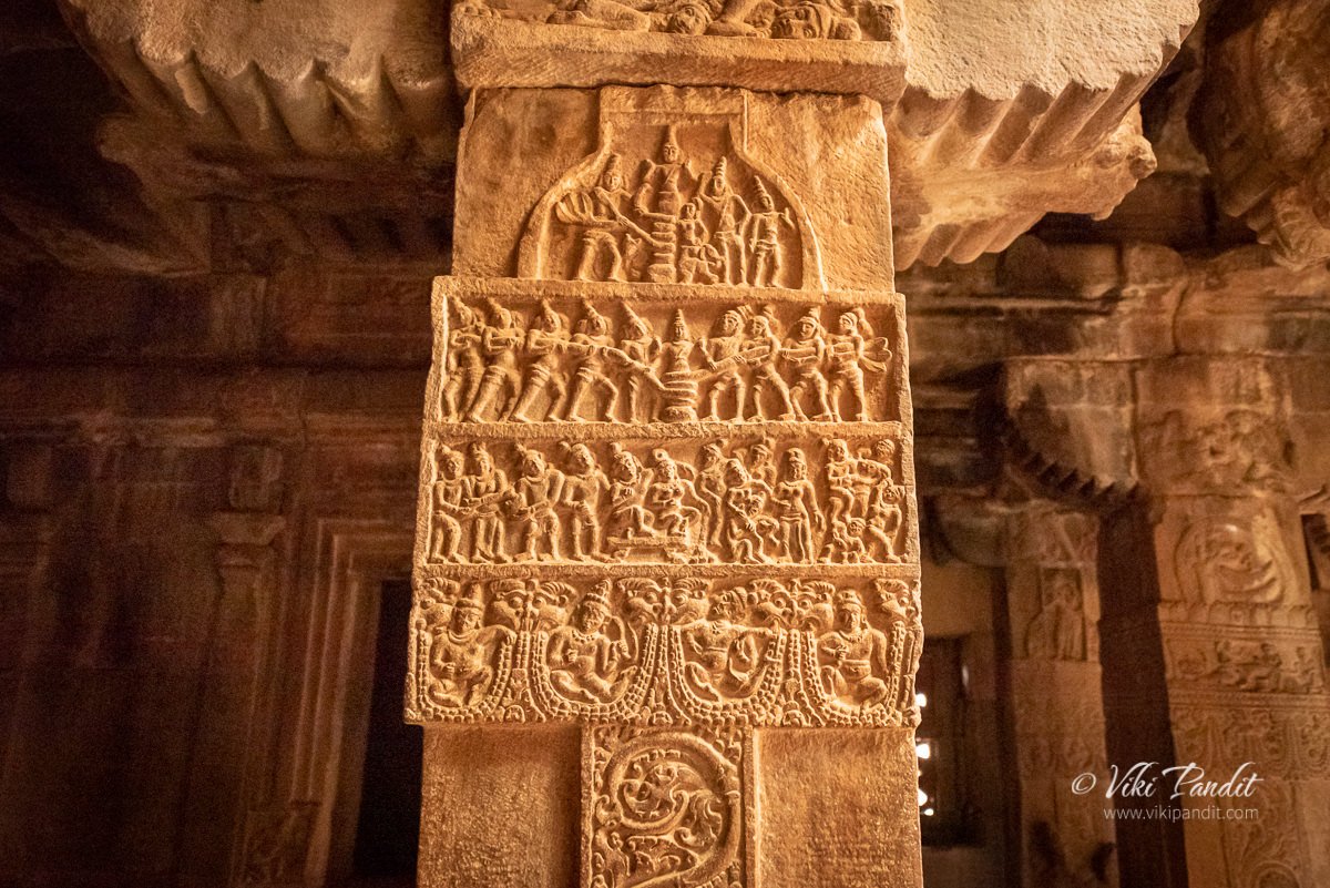 Pillars Carvings inside Mallikarjuna Temple in Pattadakal
