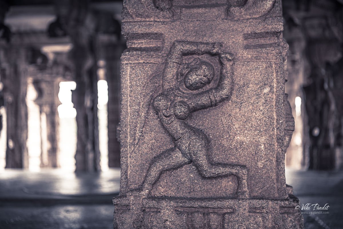 Pillar sculptures inside Kalyan Mandap at Vittala Temple in Hampi