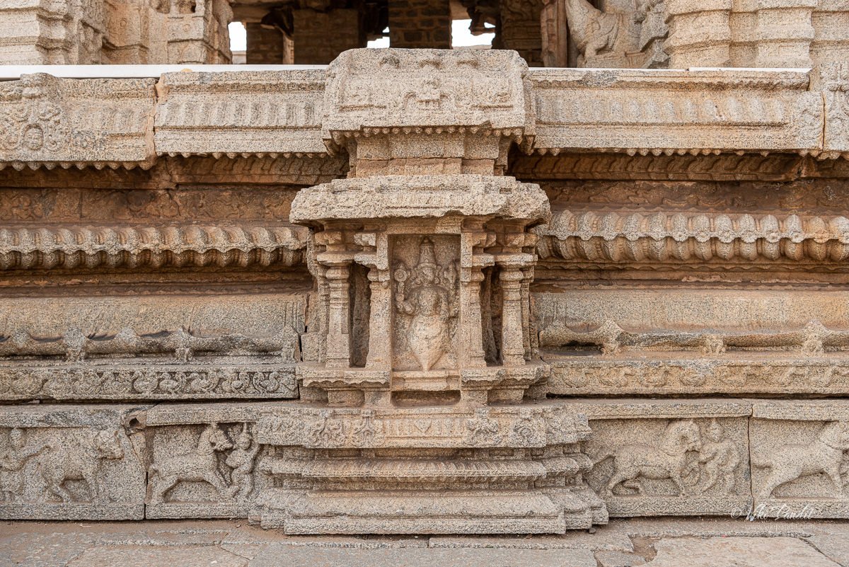 Carvings on the outside walls of maha Mandap in Vittala Temple at Hampi