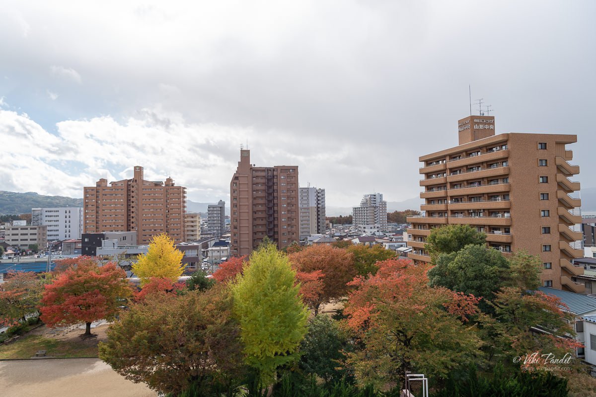 Fall trees in the city of Yamagata